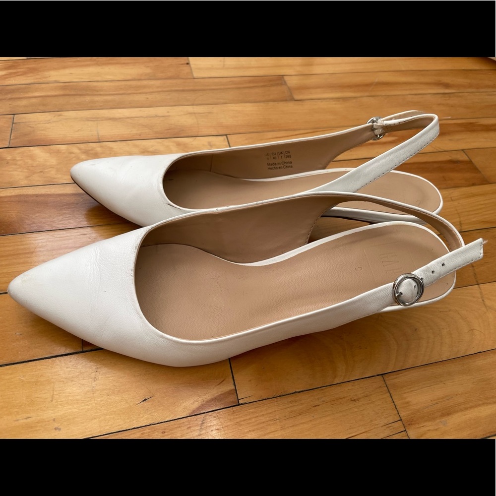 White leather slingback heels